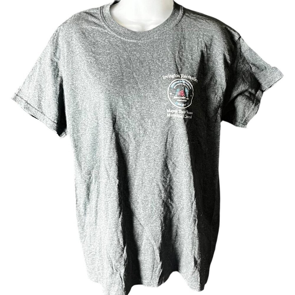 Gildan Irvington Recreation Logo Grey‎ Short Sleeve T-Shirt Women's Size M